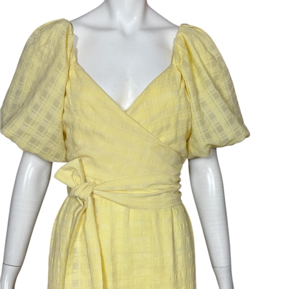 Astr Romano Bohemian Yellow Midi Dress with Puff Sleeves Size Large - Picture 5 of 15
